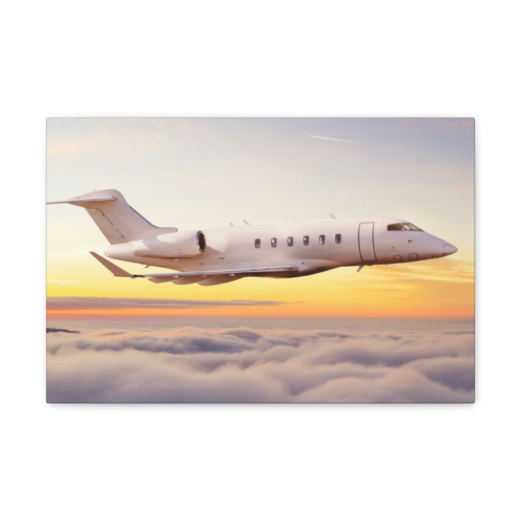 Private Jet in Sunset Aviation Canvas Wall Art